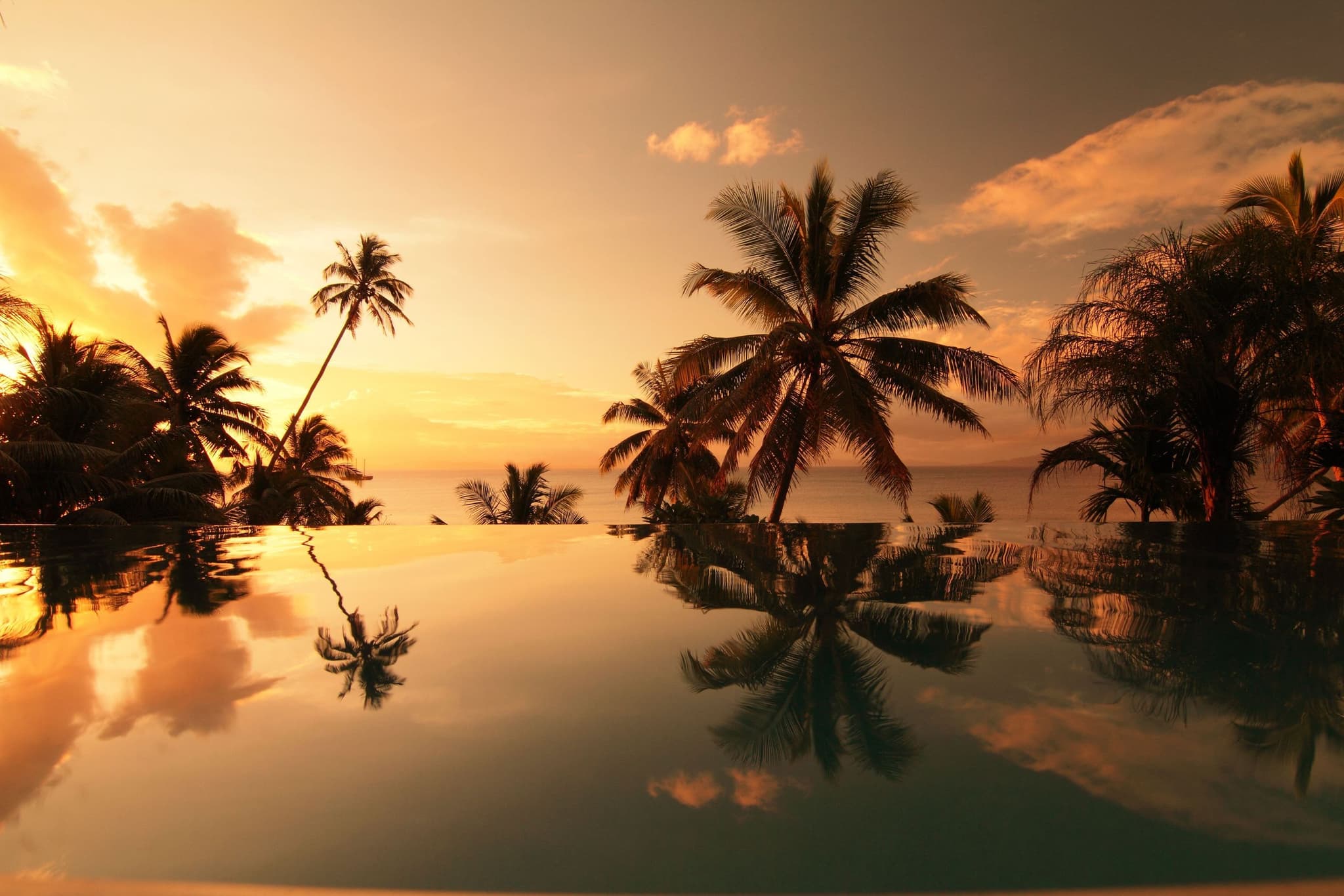 Palms Horizon infinity pool at beautiful sunset