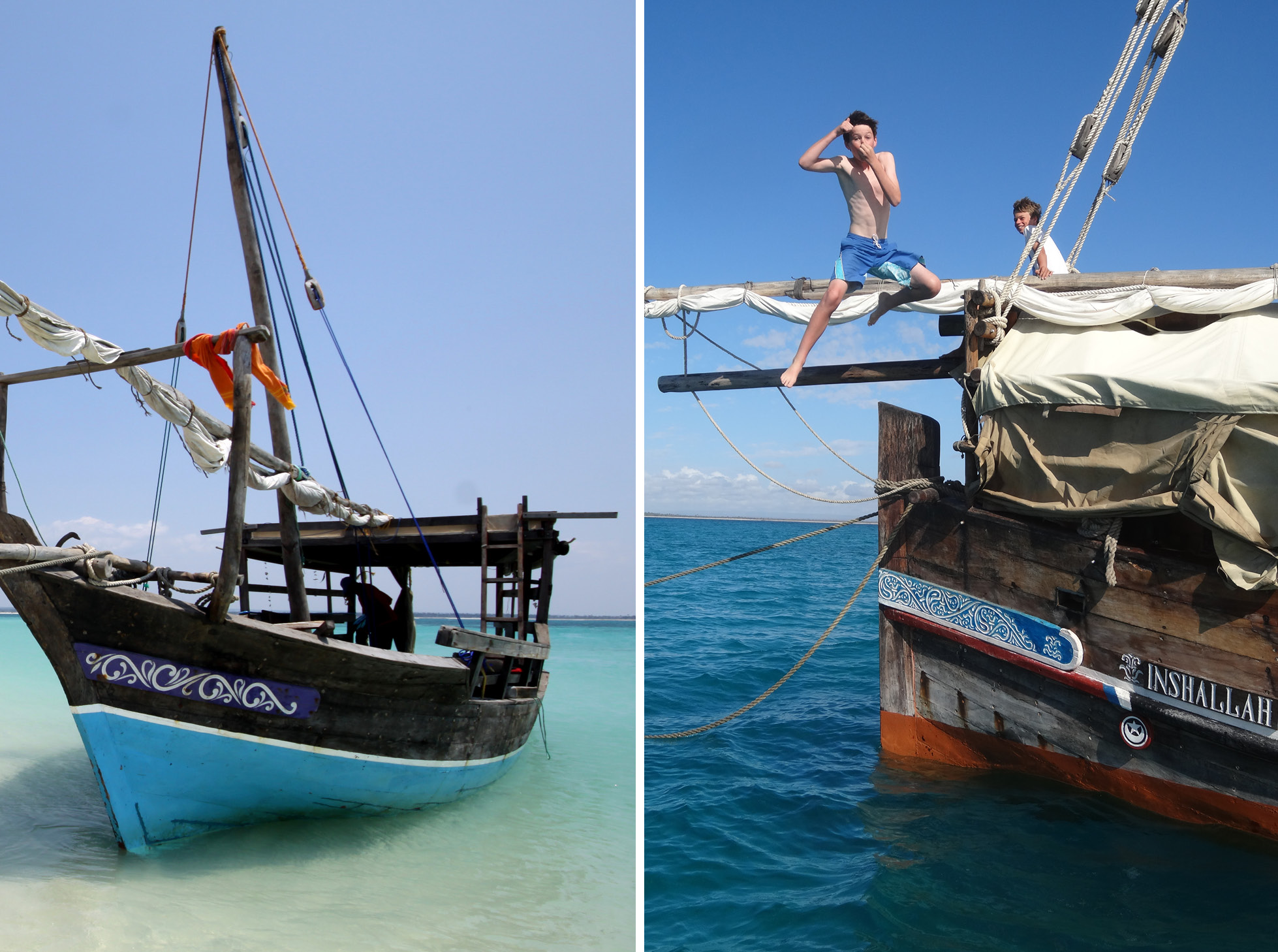 Dhow safari northern mozambique boat boy jumping