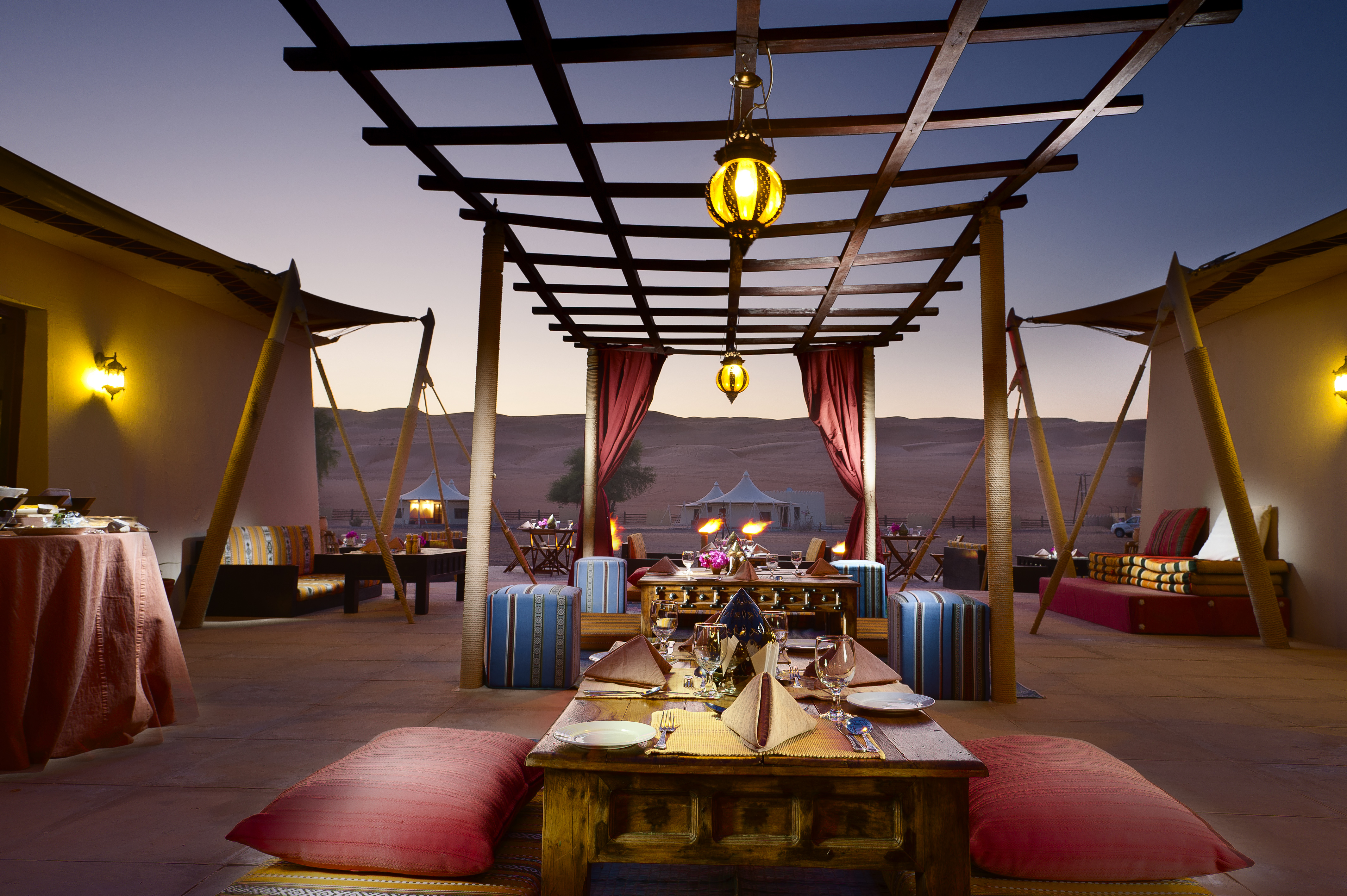 Dining area at Wahba Sands Desert Nights Camp, Oman.