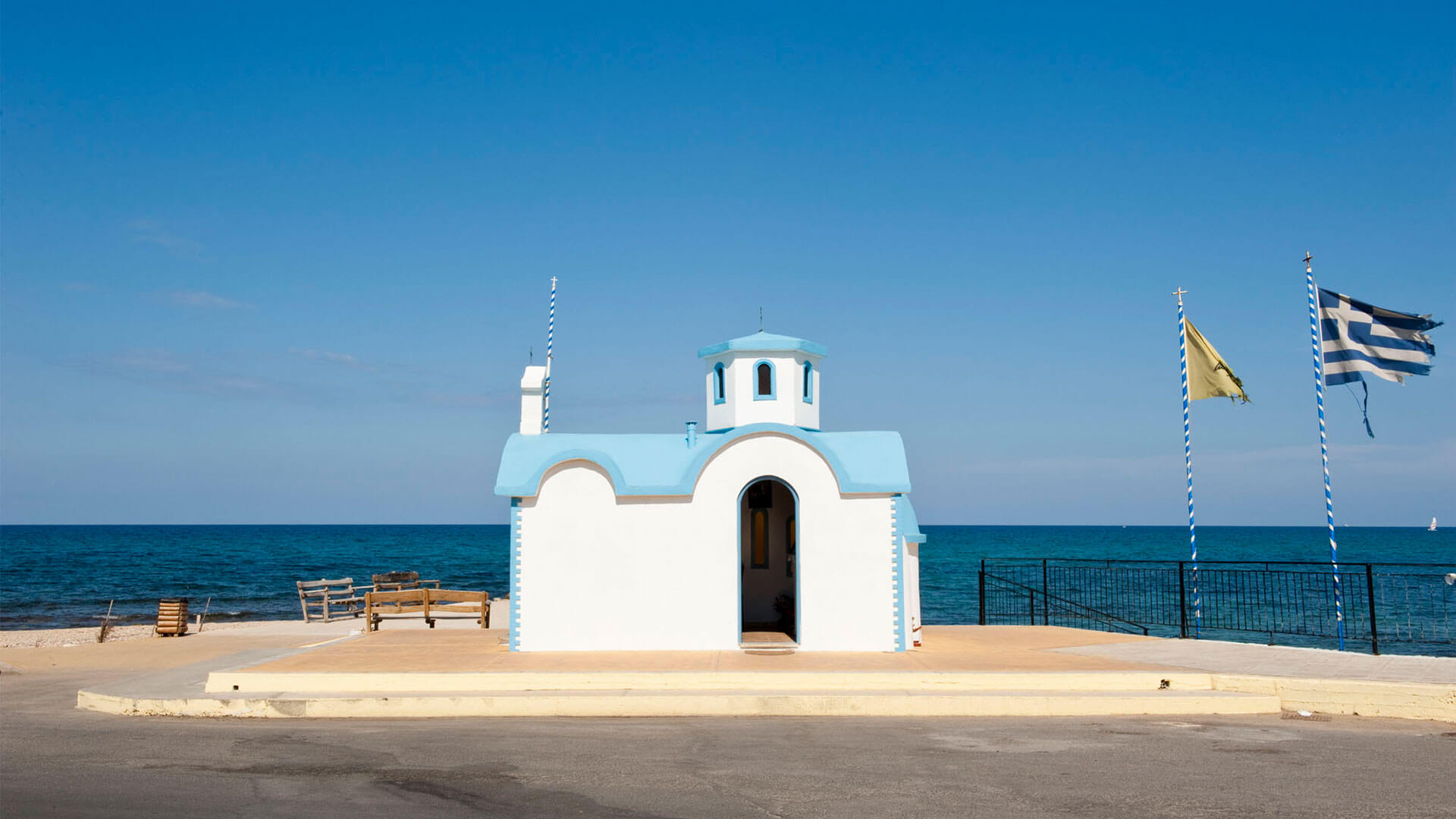 little churce building in greece by the sea