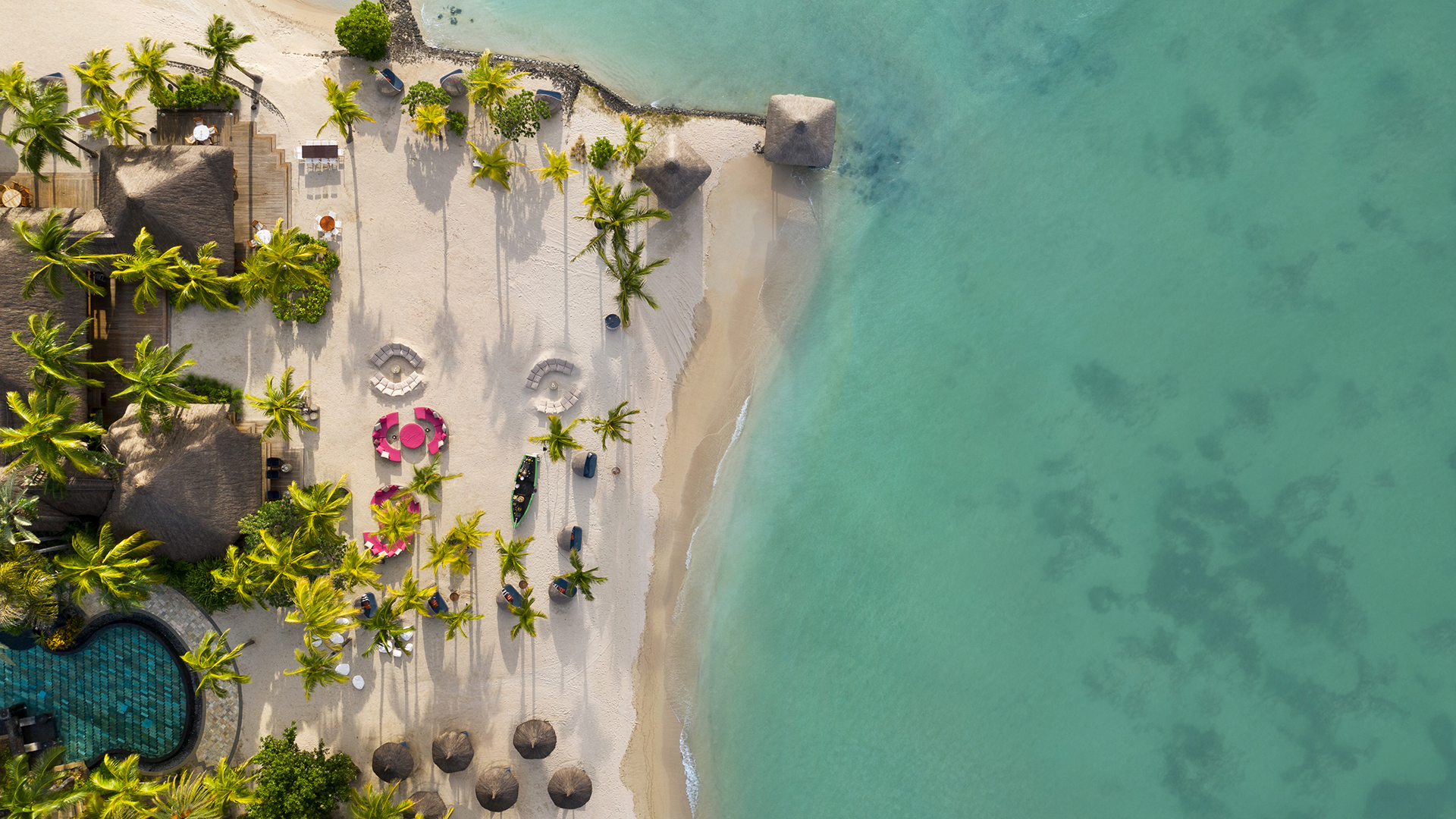 aerial view of a beach in mauritius