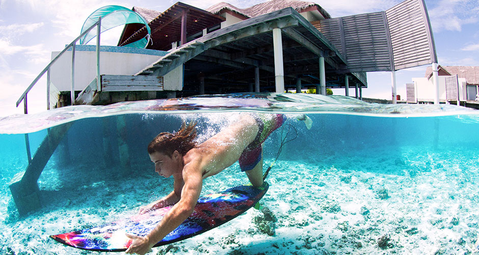 Surfing in the Maldives at Niyama