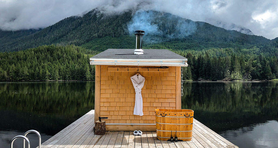 sauna at nimmo bay bear camp