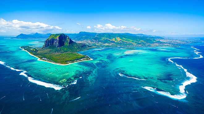 Mauritius under water waterfall