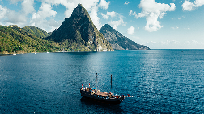 St lucia boat and pitons