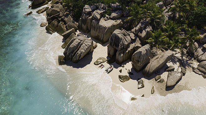 Seychelles beach with boulders