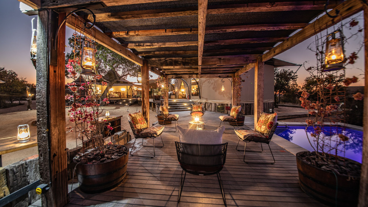 The decking and poolside area at MCH Private Tented Safari Camp, part of the Garonga Safari Camp.