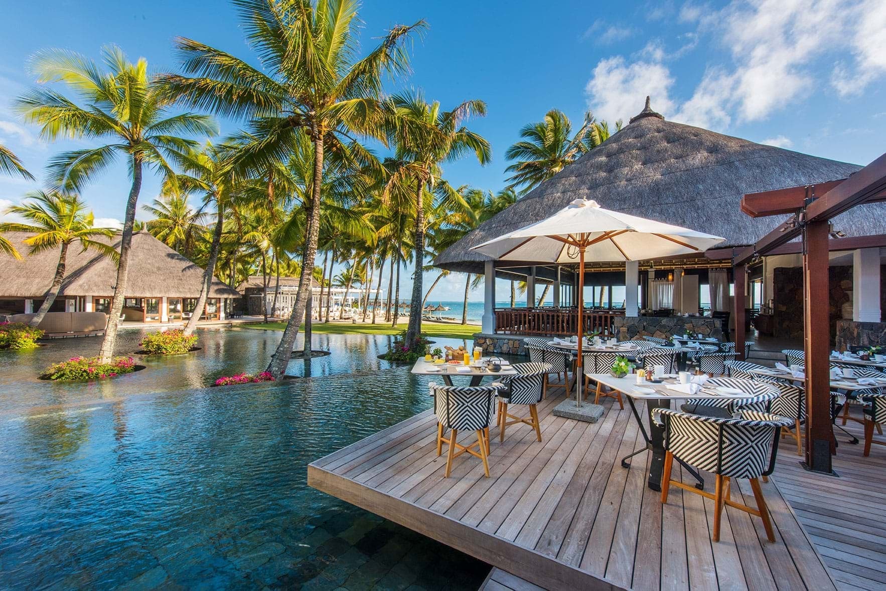 Poolside dining at Le Citronelle Restaurant at Constance Belle Mare Plage