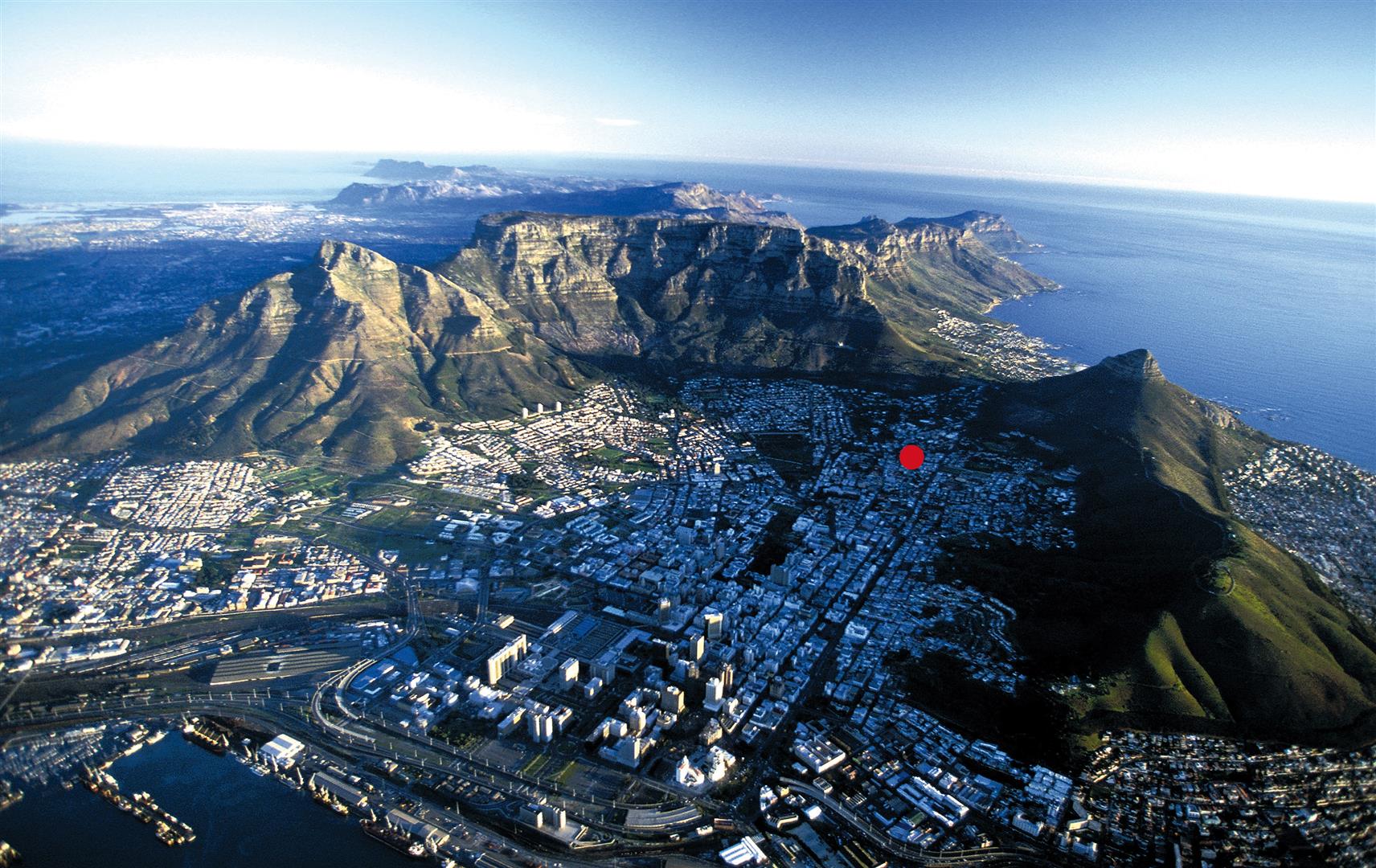 Aerial view of Table Mountain, pin pointing Four Rosmead