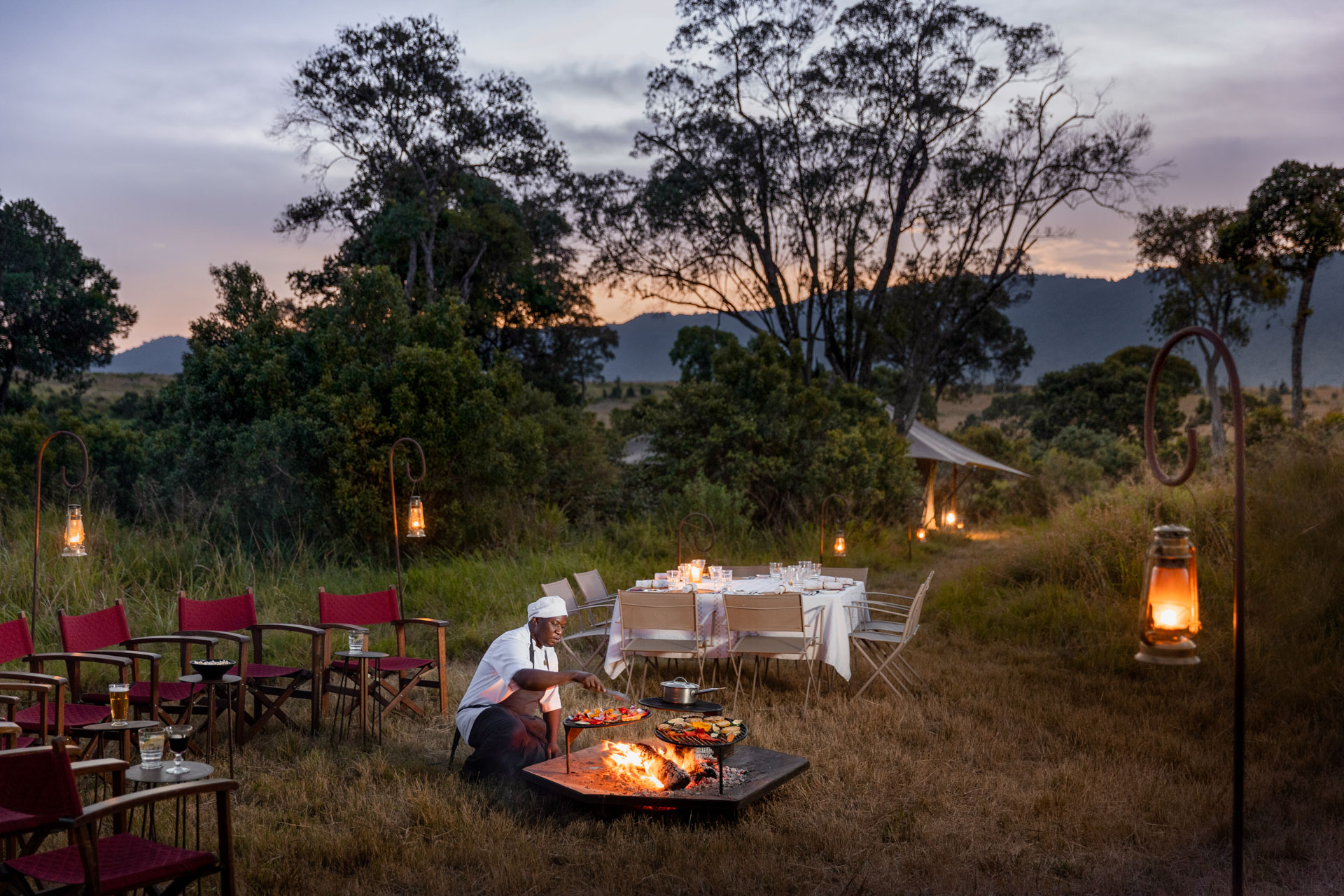 Angama Safari Camp - Dinner Table and Chef