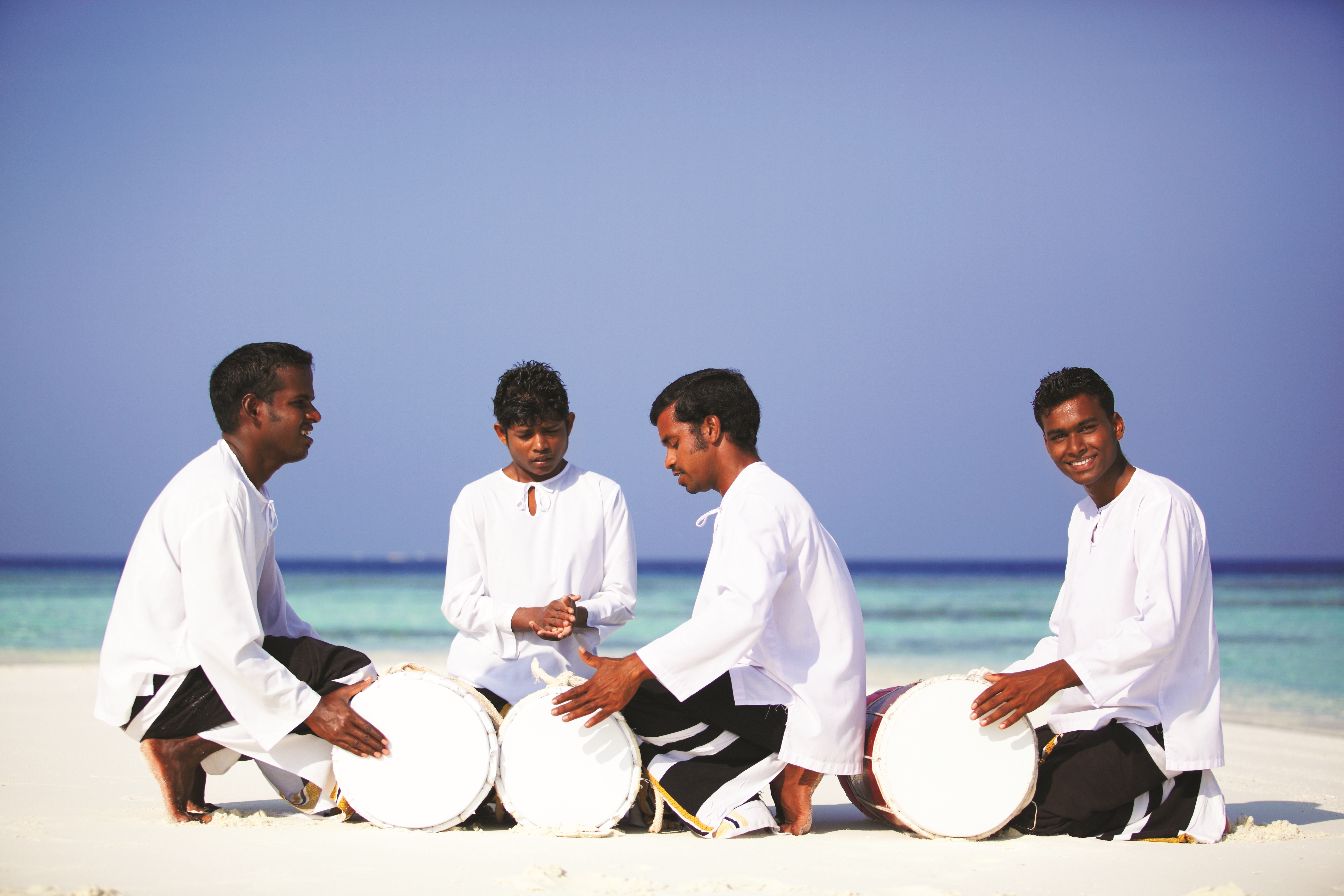 Some traditional Maldivian music on a perfect white beach at Baros, the Maldives