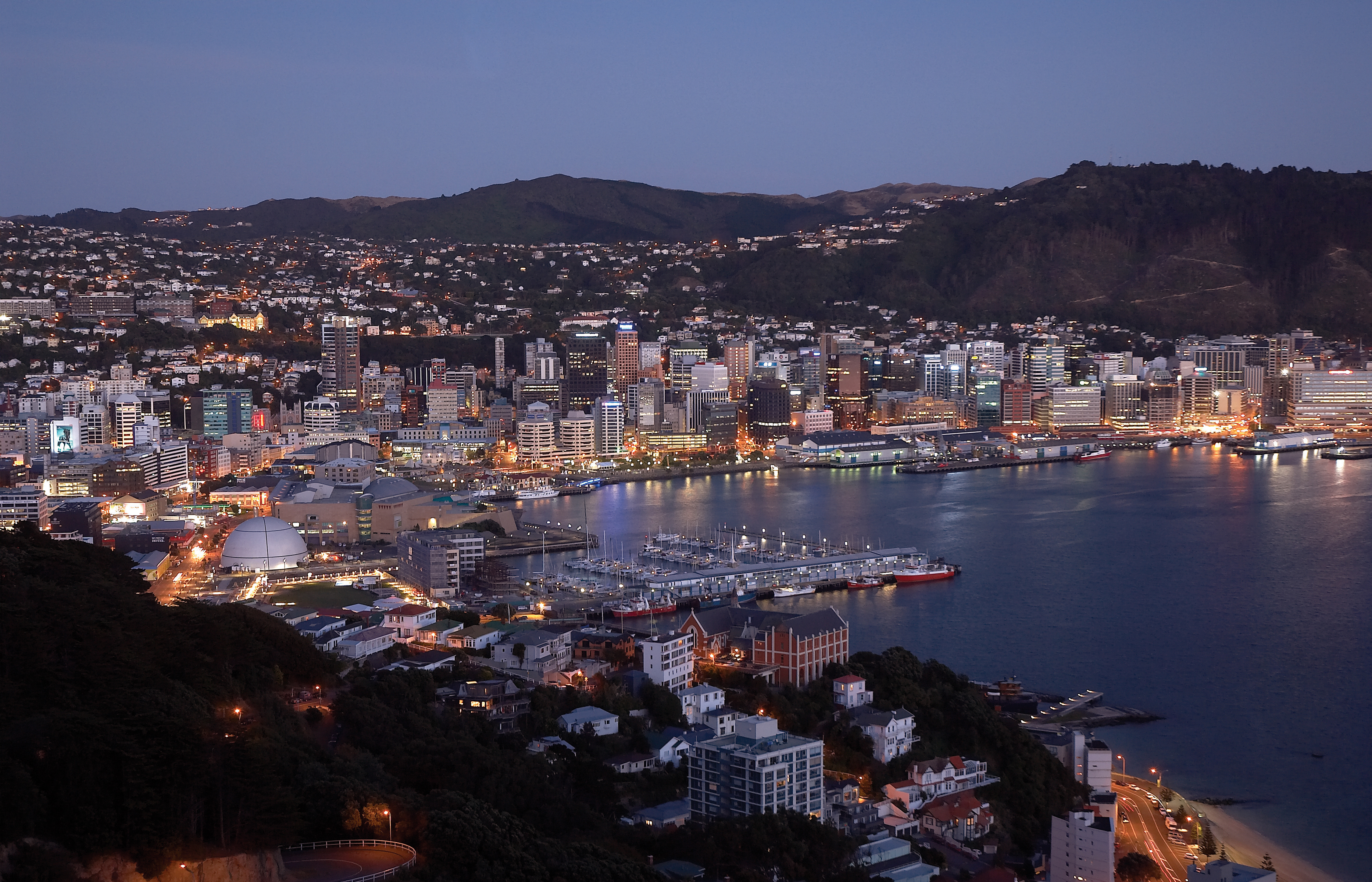 Wellington Harbour beautifully lit at night