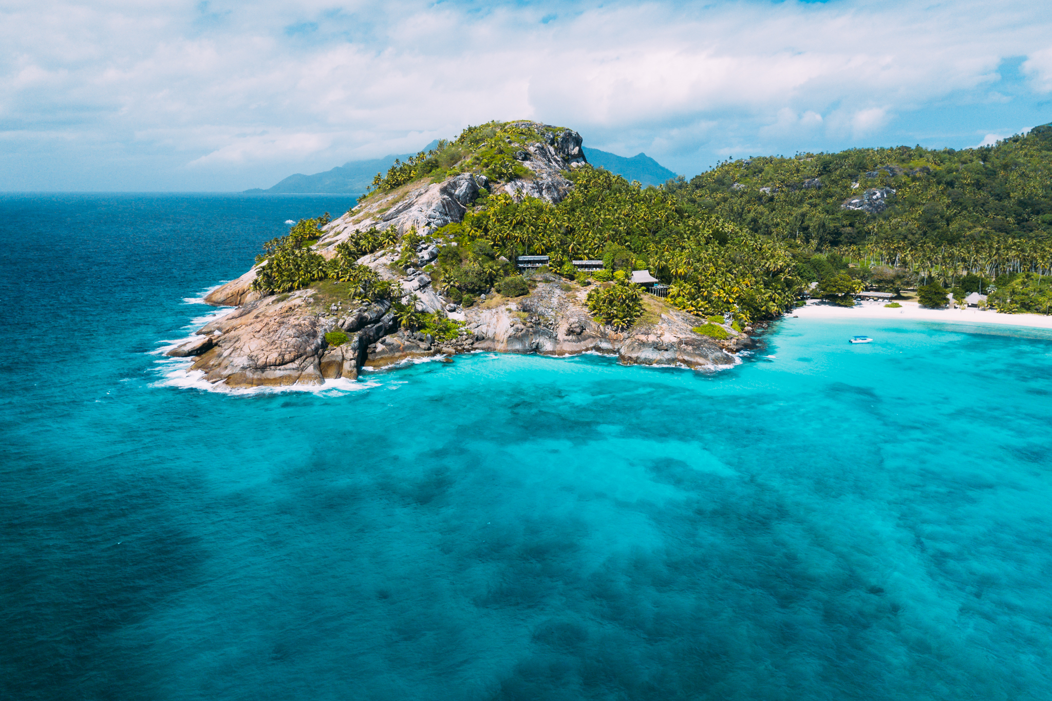 Aerial view of East Beach in North Island in the Seychelles