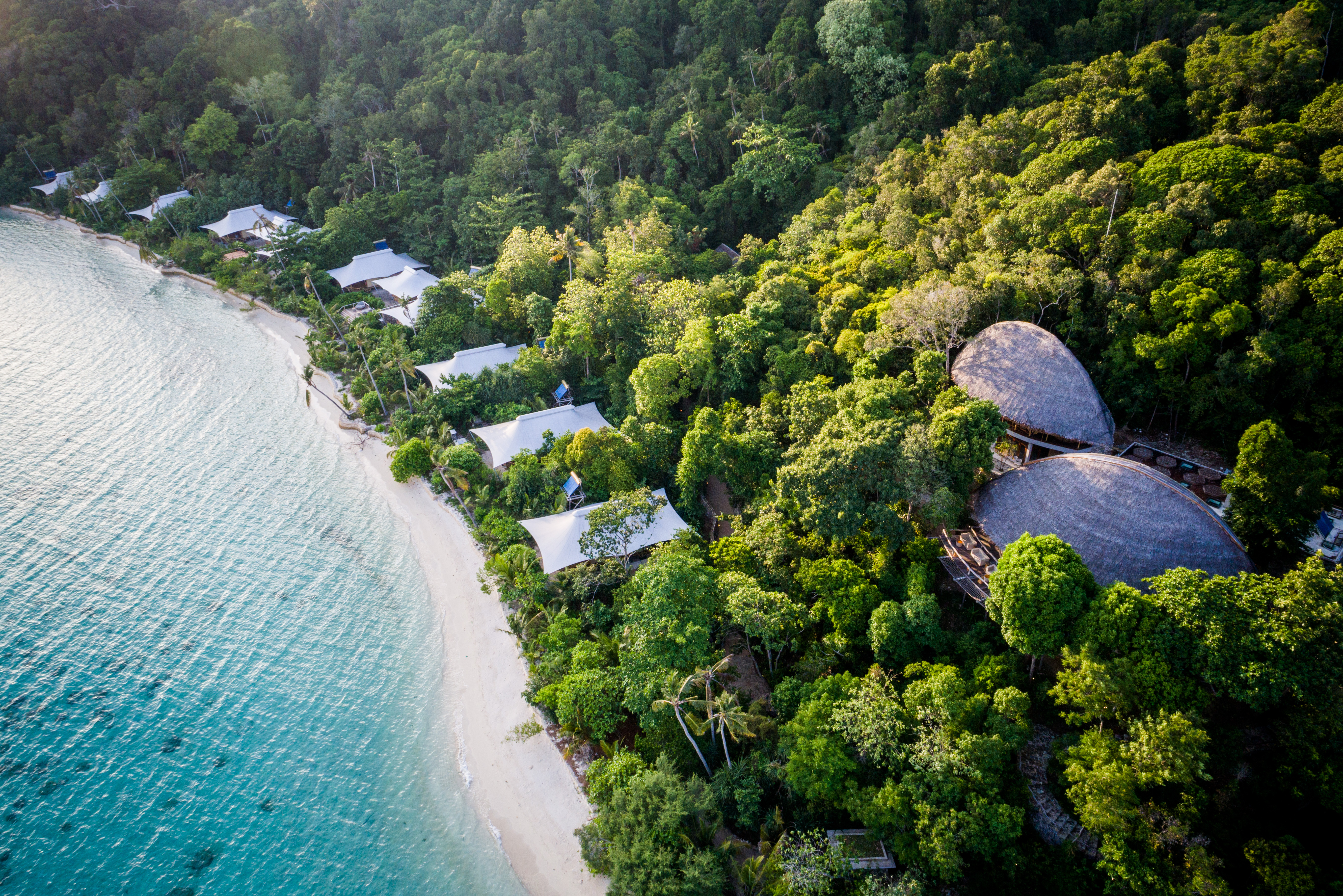 Jungle aerial views of Bawah Reserve suites