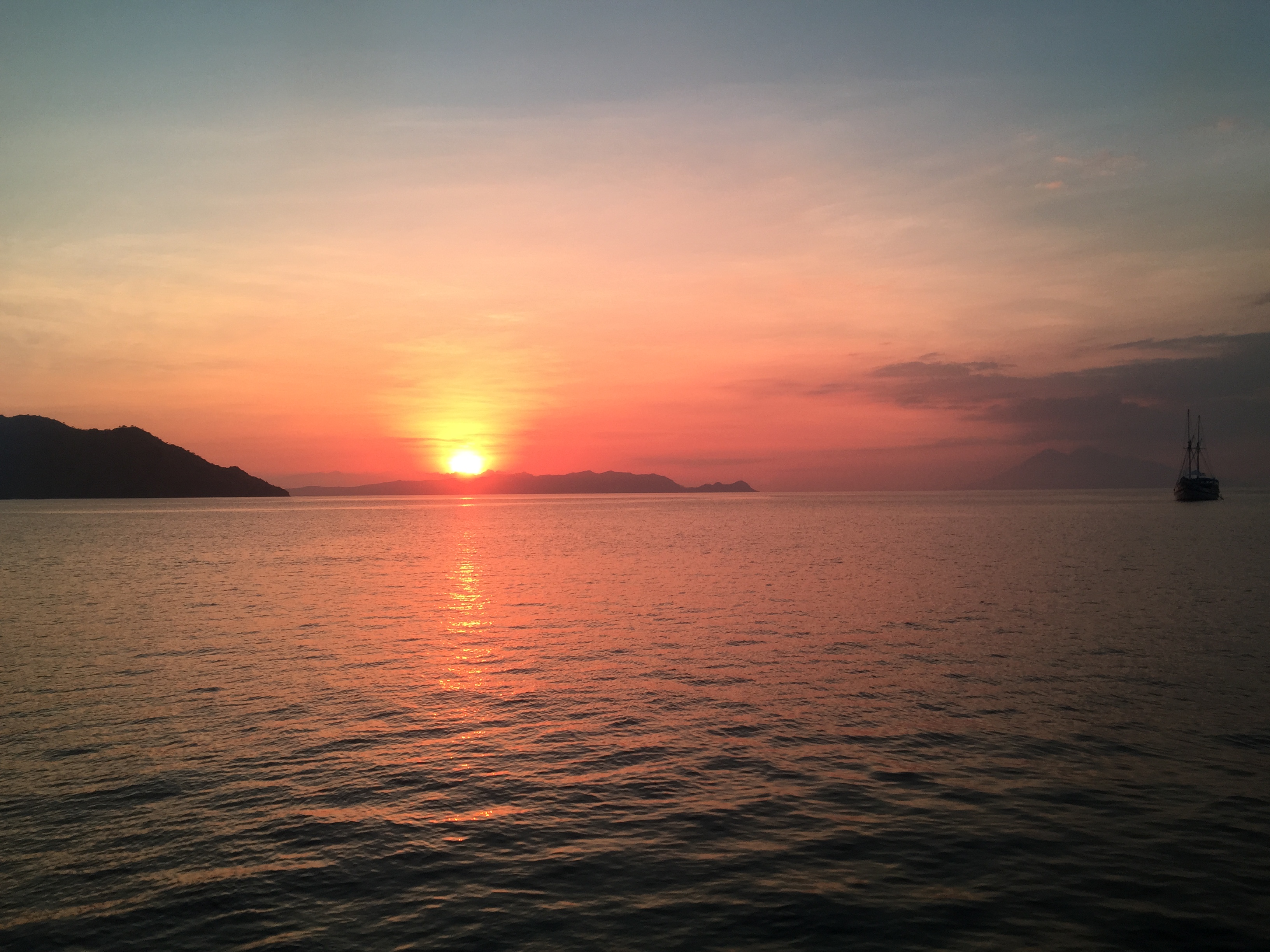 Komodo island beautiful red sunset